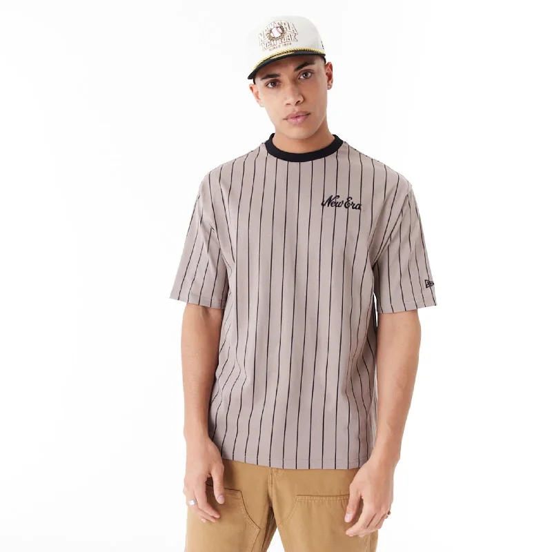 Men's Shirts with Floral PrintsNew Era Pinstripe Brown Oversized T-Shirt