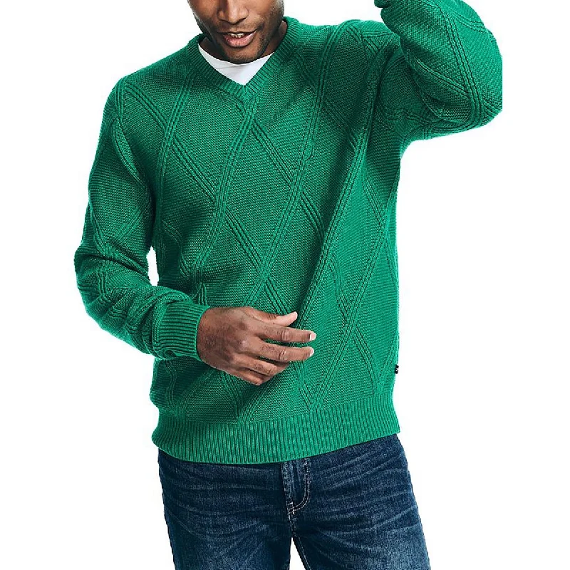Mens Textured Knit V-Neck Sweater