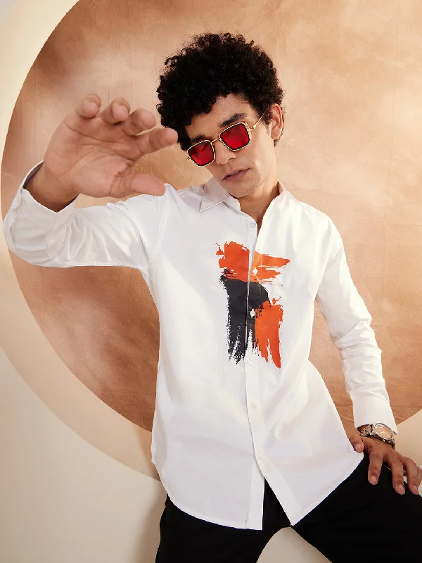 Men's Designer Dress Shirts for High-End FashionDENNISON Smart Abstract Printed Spread Collar Long Sleeve Cotton Shirt