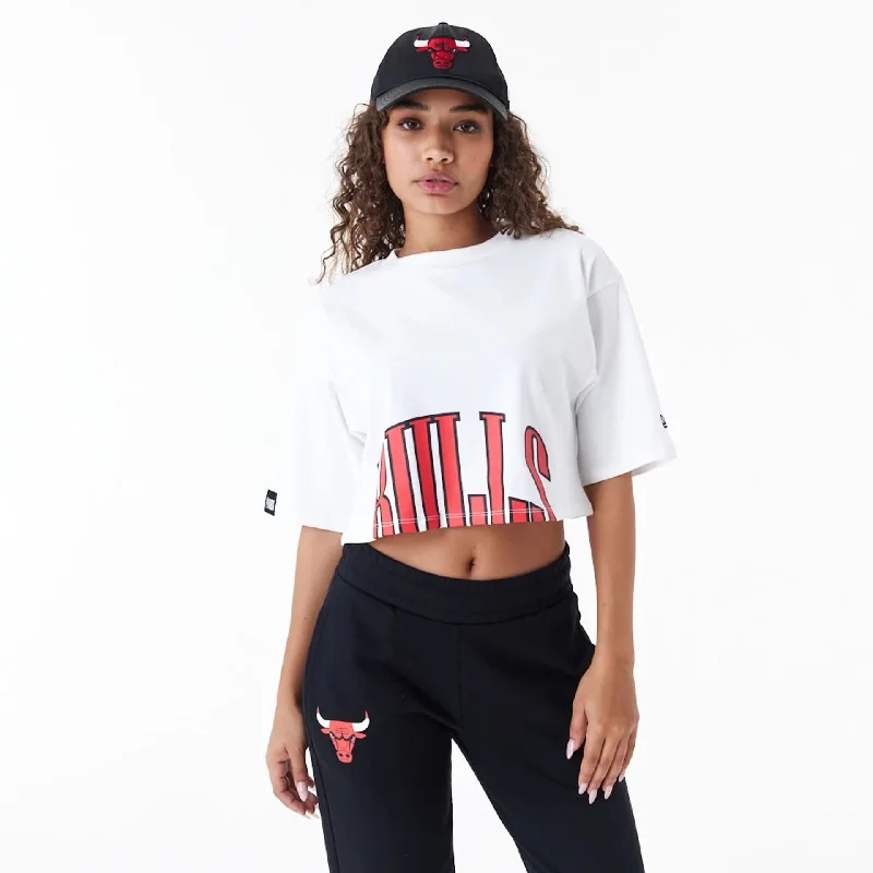 Men's Shirts with Spread CollarsChicago Bulls Womens NBA Team Wordmark White Crop T-Shirt