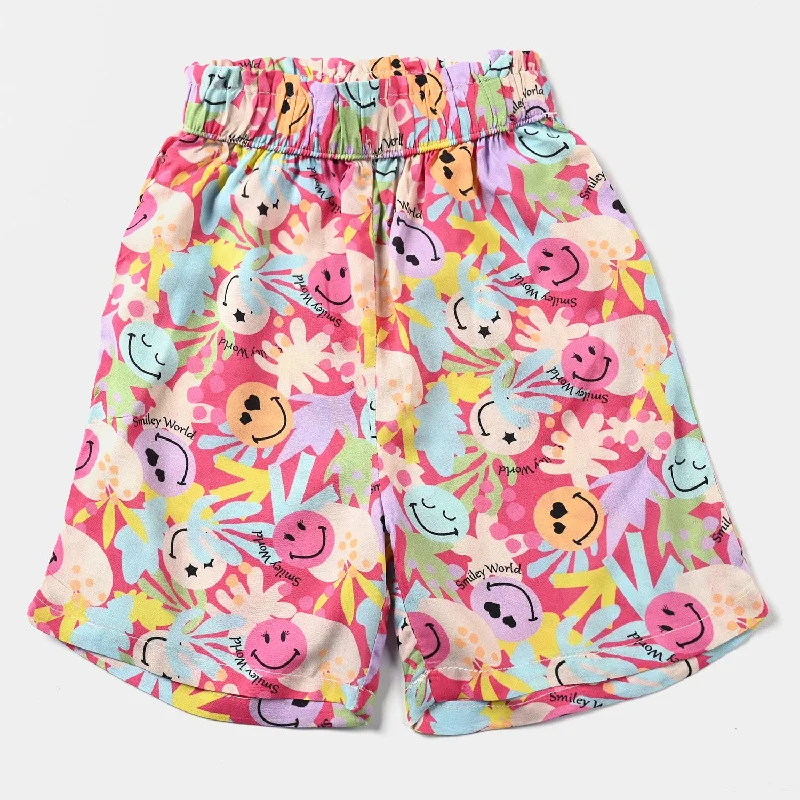 Men's Pants with Stretchable Fabric for FlexibilityGirls Cotton Viscose Short Printed Smiley-Multi