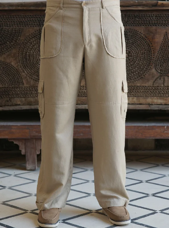 Men's Velcro-Closure Pants for ConvenienceLinen Patch Pocket Trousers