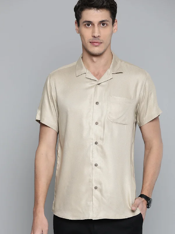 Men's Regular-Fit Shirts for a Classic FitMen Beige Cotton Twill Slim Fit Casual Shirt
