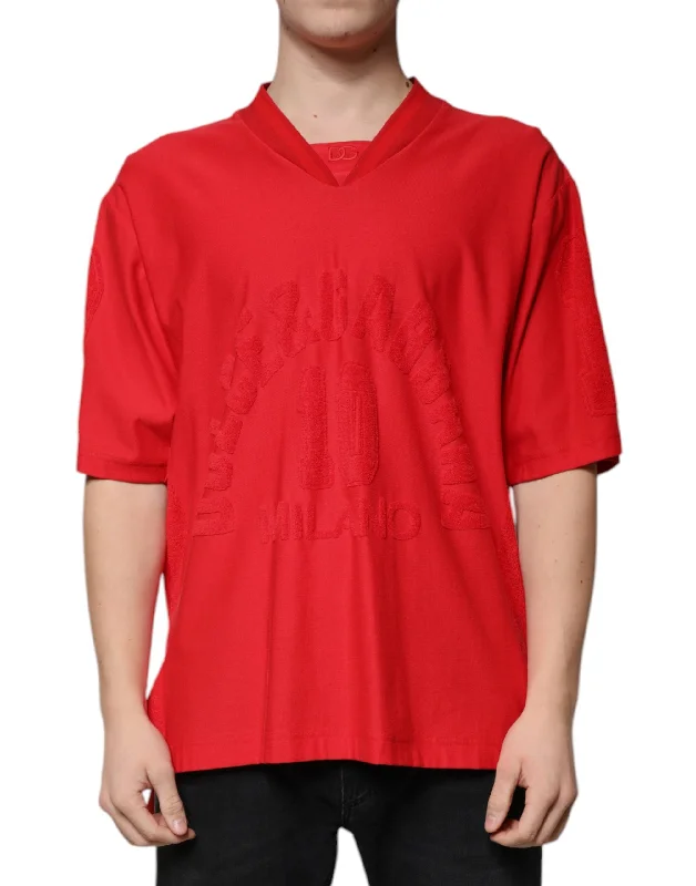 Men's Shirts with Geometric PatternsDolce & Gabbana  Cotton V-neck Short Sleeves Men's T-shirt