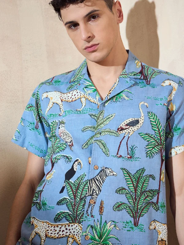 Versatile Men's Short-Sleeve ShirtsBlue Oversized Casual Shirt