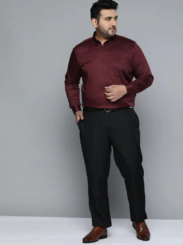 Men's Pocket T-Shirts for Added FunctionalityMen Burgundy Smart Slim Fit Pure Cotton Opaque Formal Shirt
