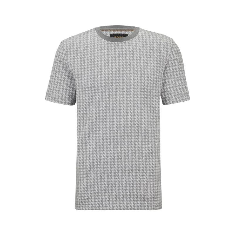 Men's Shirts with Scoop NecksMicro-patterned-jacquard T-shirt in cotton and silk