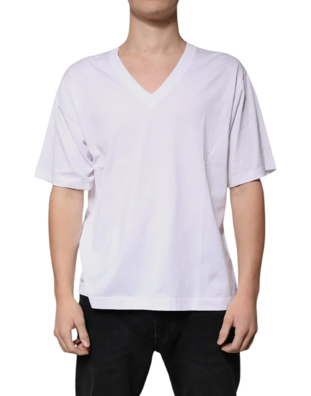 Men's Shirts with Tab CollarsDolce & Gabbana  Cotton V-neck Short Sleeves Men's T-shirt