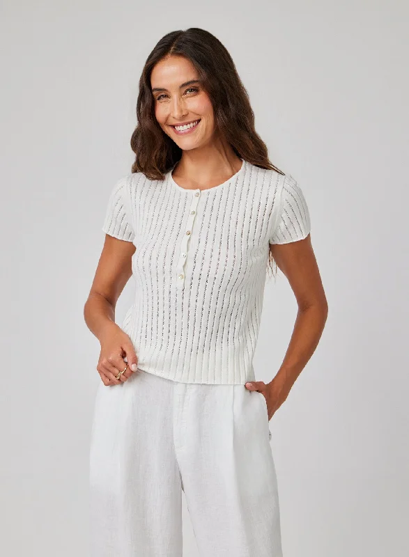 Cap Sleeve Henley - White
