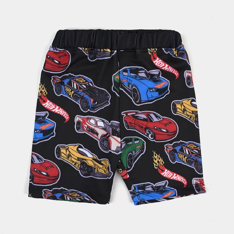 Men's Button-Fly Pants for a Traditional TouchBoys Microfiber Jersey Swim Short Cars - BLACK