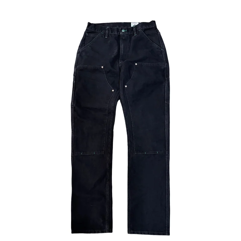 Men's Pants with Contrast Fabric PanelsVintage Washed Black Mt Vernon Duck Double Knee Work Uniform