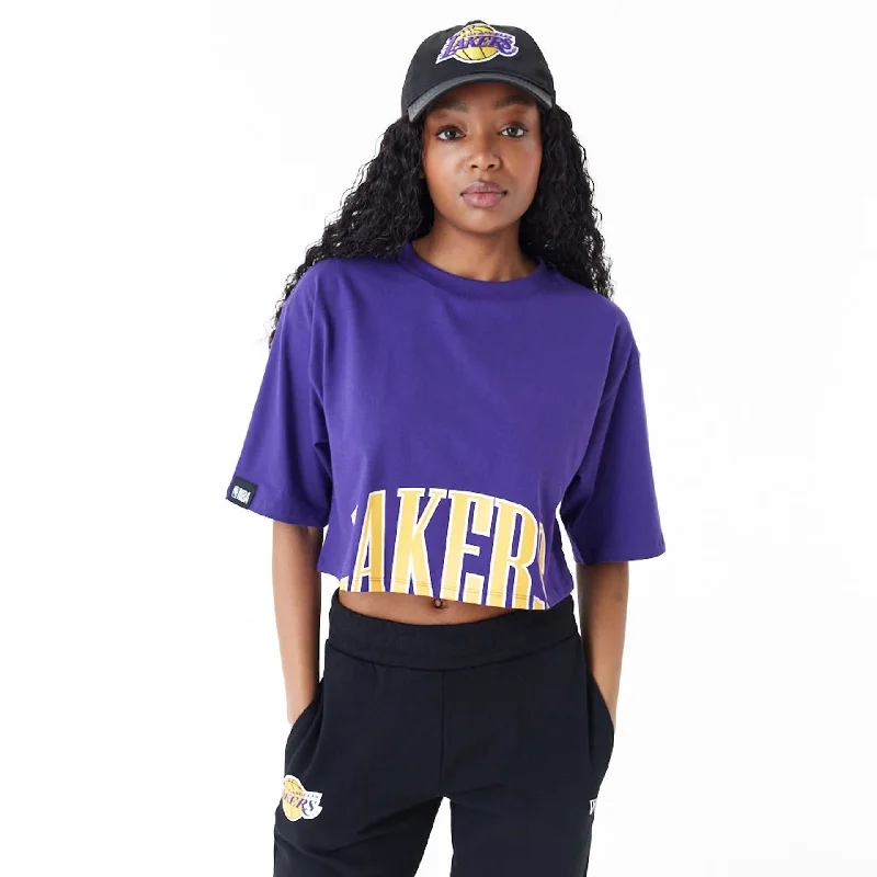 Men's Shirts with Tab CollarsLA Lakers Womens NBA Team Wordmark Purple Crop T-Shirt