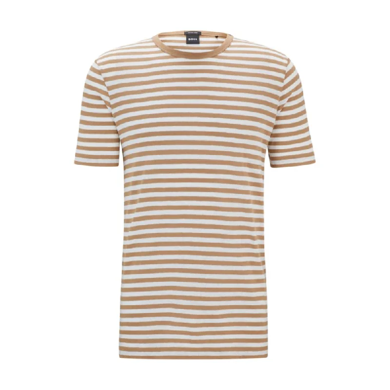 Men's Shirts with Velcro ClosuresHorizontal-stripe T-shirt in cotton and linen