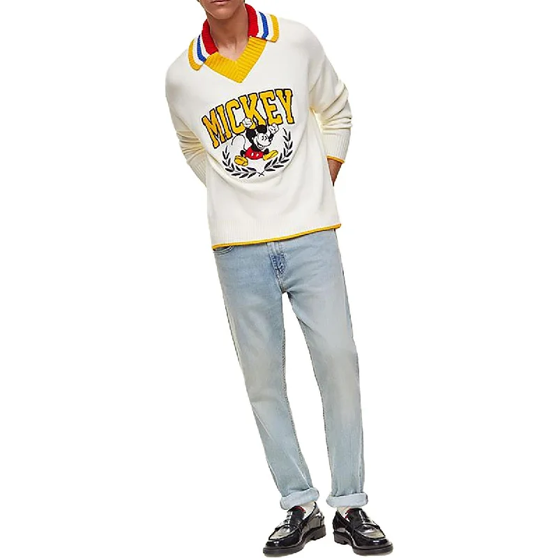 Mickey Mens Graphic Ribbed Knit Pullover Sweater