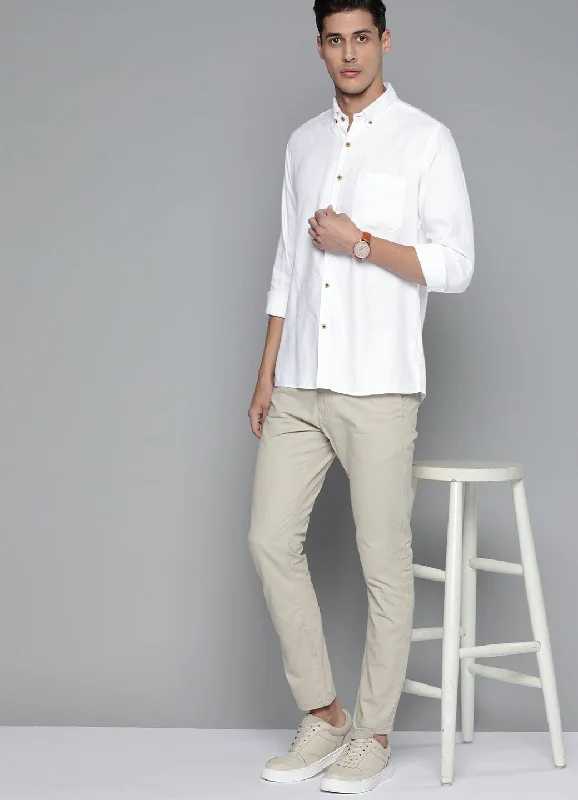 Men's Neutral-Tone Shirts for Versatile StylingMen White Hemp Banana Sustainable Slim Fit Casual Shirt