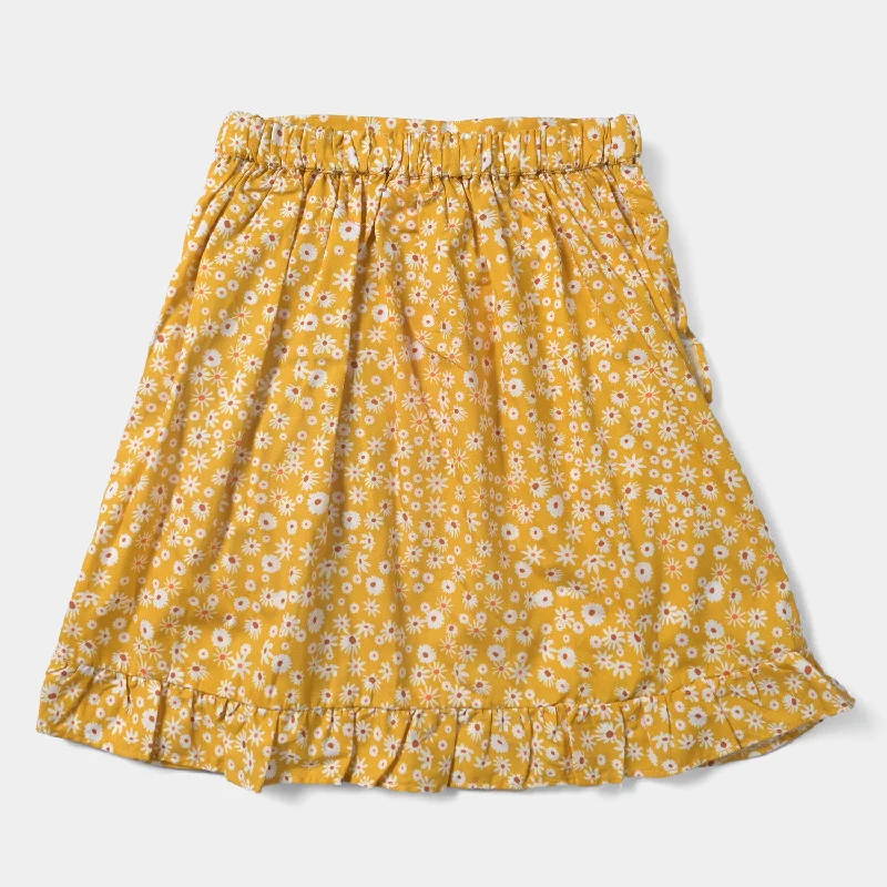 Men's Pants with Button-Down PocketsGirls Cotton Poplin Short Skirt Sunny Flora-Mustard