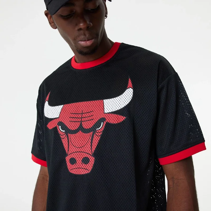 Men's Shirts with Snap ButtonsChicago Bulls NBA Team Logo Mesh Black T-Shirt