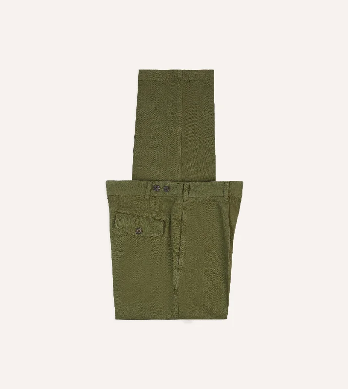 Men's Sweatpants for LoungingOlive Herringbone Cotton Games Trousers