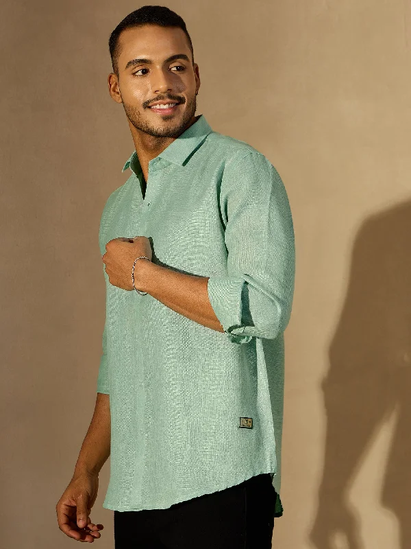 Lightweight Men's Poplin ShirtsSea Green Simple Oversized Linen Shirt