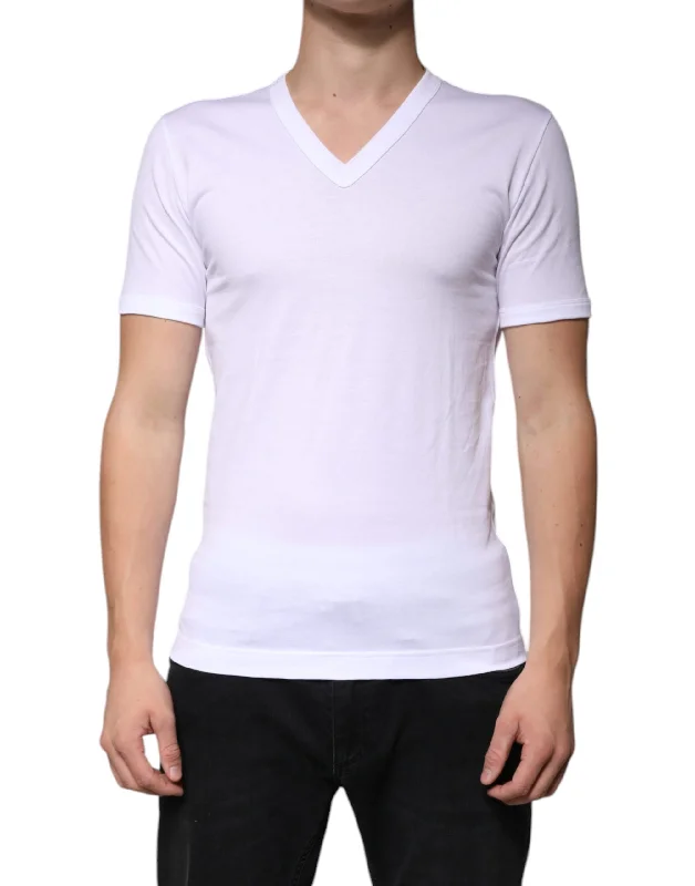 Men's Shirts for Beach OutingsDolce & Gabbana  Cotton V-neck Short Sleeves Men's T-shirt (Pre-Owned)