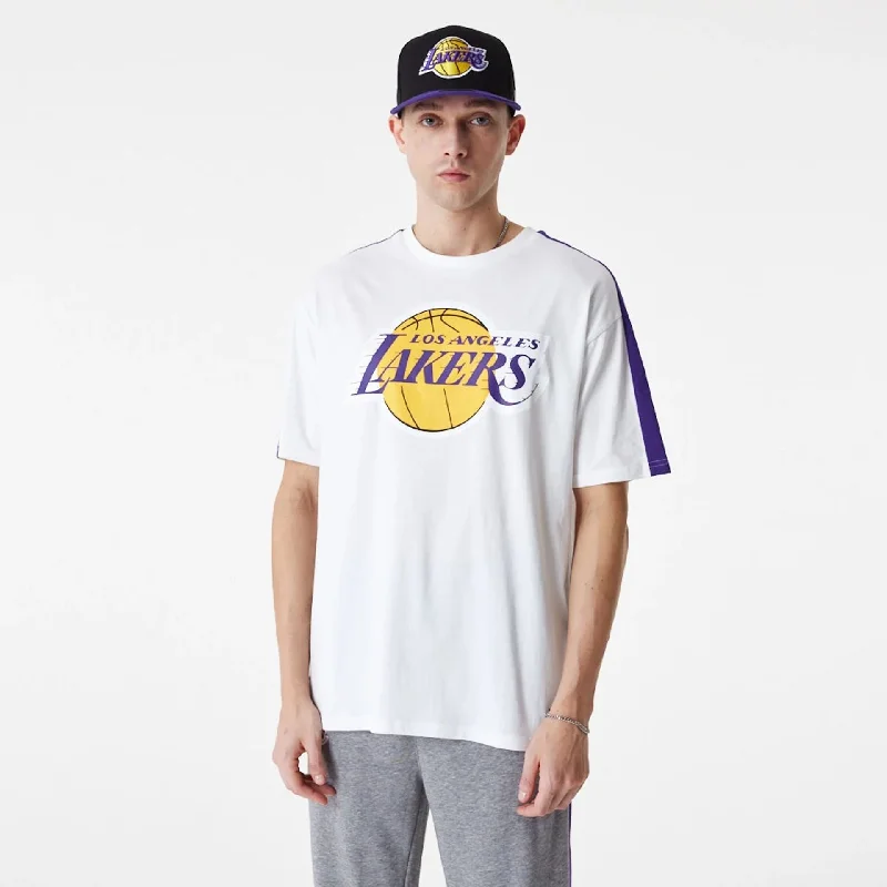 Men's Shirts with Zippered PocketsLA Lakers NBA Colour Block White Oversized T-Shirt