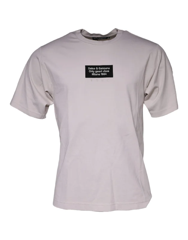 Men's Shirts with Appliqué DetailsDolce & Gabbana  Logo Cotton Blend Crew Neck Men's T-shirt (Pre-Owned)