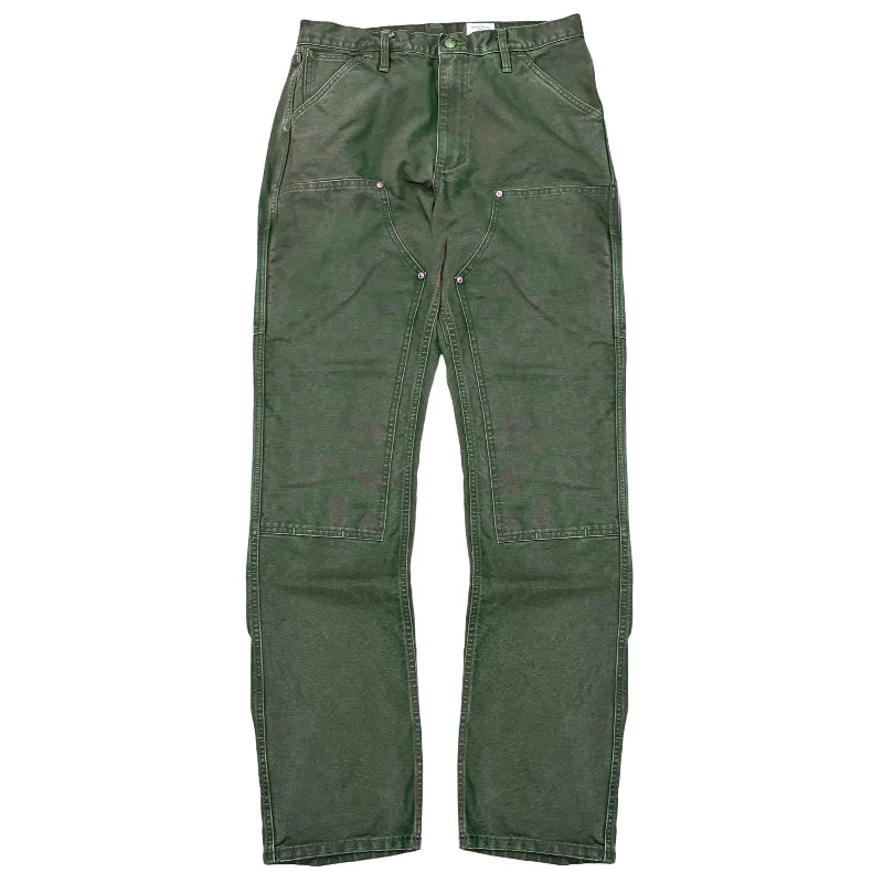 Men's Relaxed-Fit Pants for ComfortVintage Washed Olive Double Knee Work Uniform Chinos