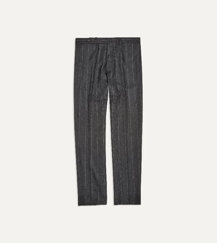 Men's Patterned Pants with Geometric DesignsGrey Chalkstripe Wool Flannel Flat Front Trouser