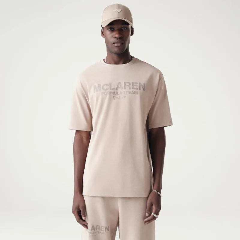Men's Shirts with Zippered PocketsMcLaren Racing Washed Pack Beige On Beige Oversized T-Shirt