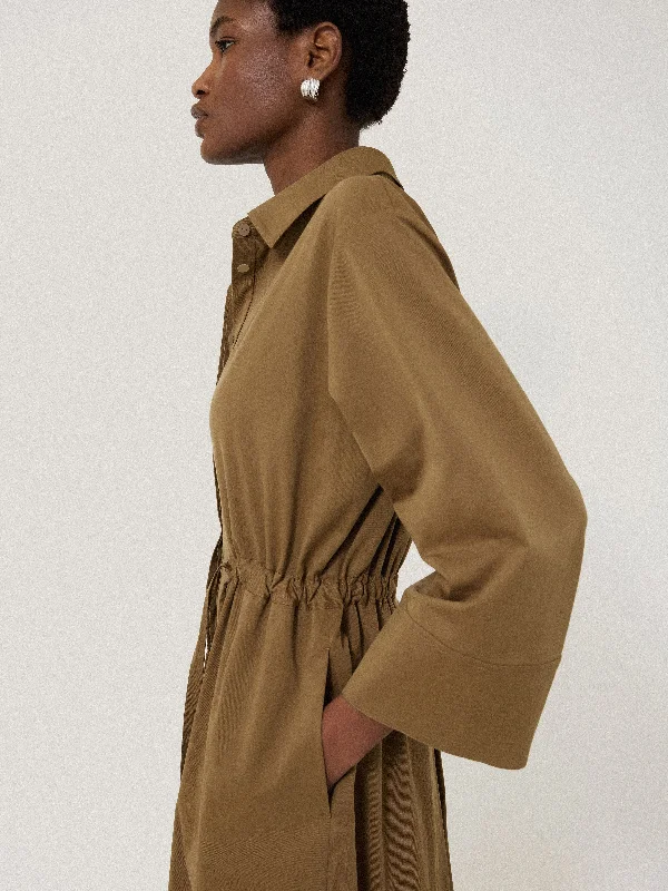 Cotton Tie Waist Shirt Dress | Khaki