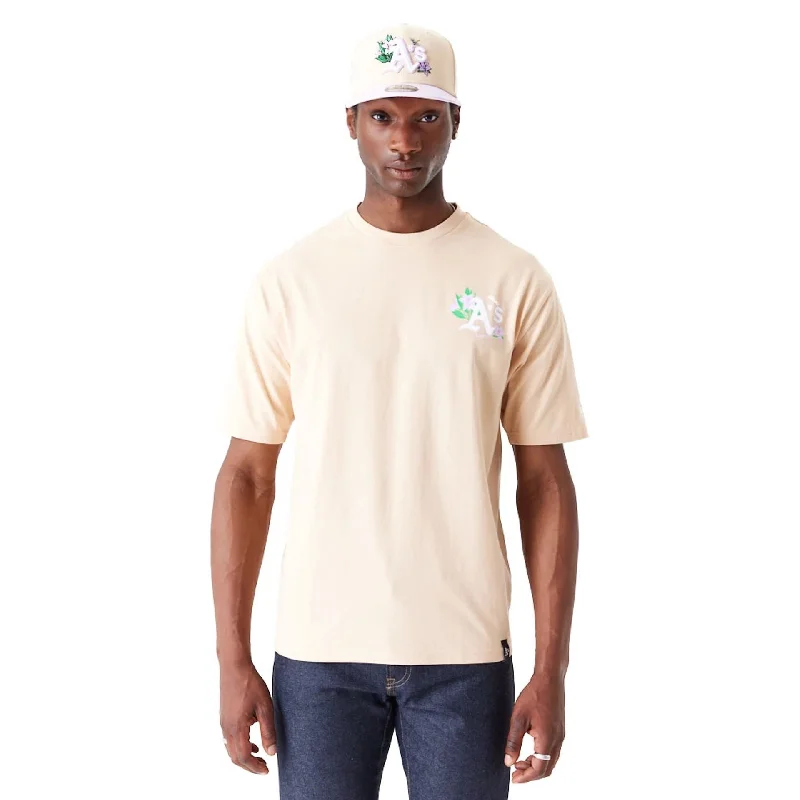 Men's Shirts with Custom MonogramsOakland Athletics MLB Floral Graphic Light Beige Oversized T-Shirt