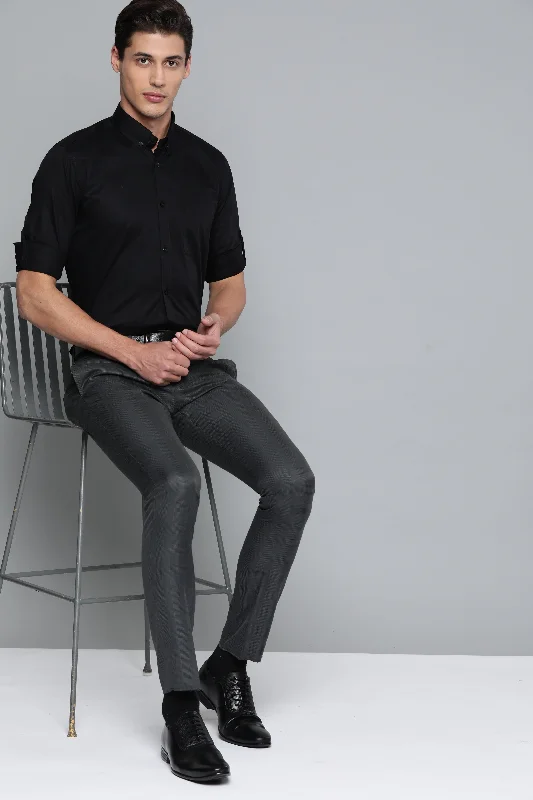 Men's Tennis Shirts for Court ComfortMen Black Smart Slim Fit Bio-Engineered Quick-Dry Odour-Free Formal Shirt