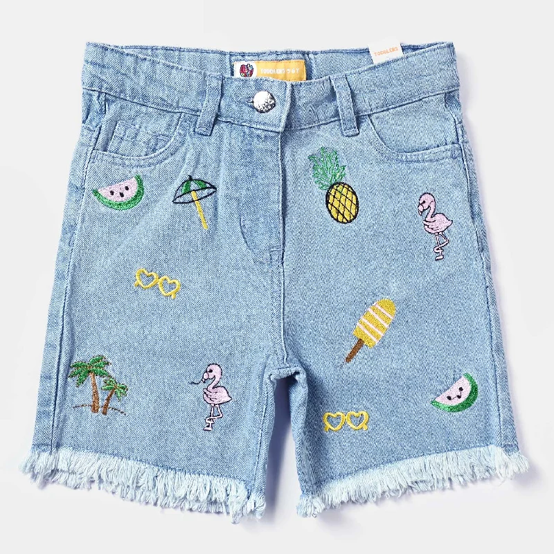 Durable Men's Work PantsGirls Denim rigid Short Summer time-Ice Blue