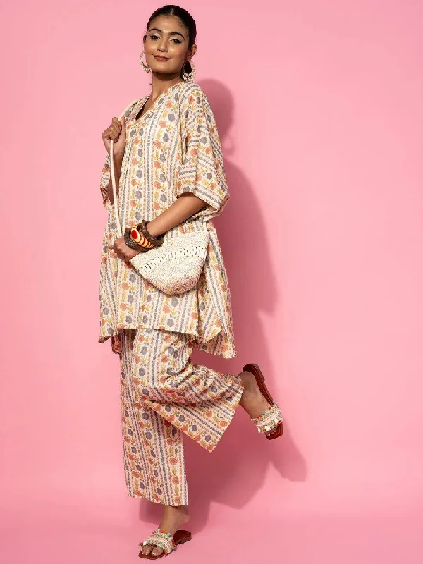 Cream Printed Cotton Co-Ords