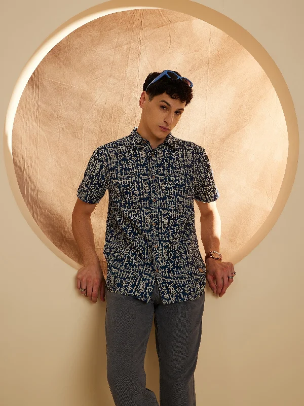 Men's Scoop Neck T-Shirts for a Relaxed FeelMen's Block Printed Lightweight Thin Cotton Shirt