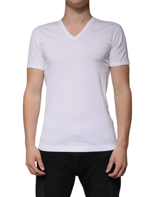 Men's Shirts with Pleated HemlinesDolce & Gabbana  Cotton V-neck Short Sleeves Men's T-shirt (Pre-Owned)