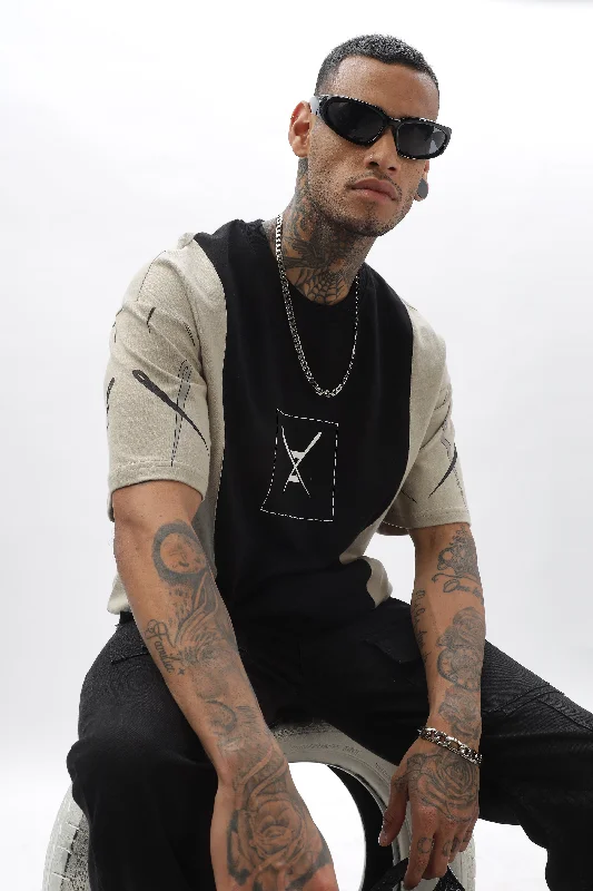 Men's Shirts with Mandarin CollarsCrossBlock Black & Grey Dropshoulder Tee