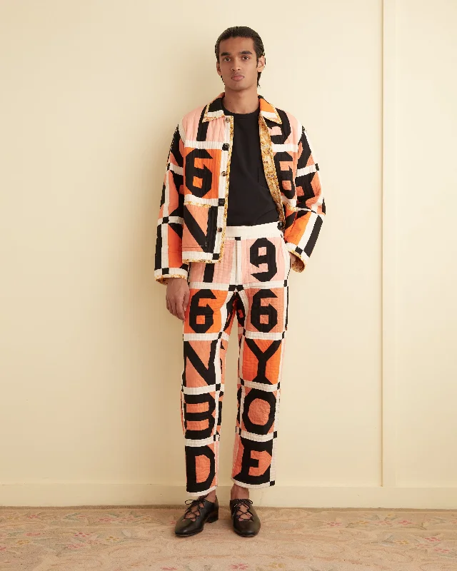 Men's Patterned Pants with PlaidsLetter Block Quilt Trousers