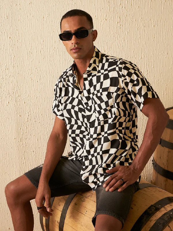 Men's Weekend Shirts for Leisurely OutingsDENNISON Men White Block Printed Shirt