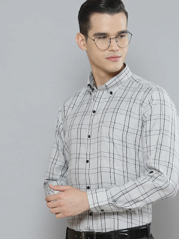Men's Designer Dress Shirts for High-End FashionMen Smart Tartan Checked Cotton Formal Shirt