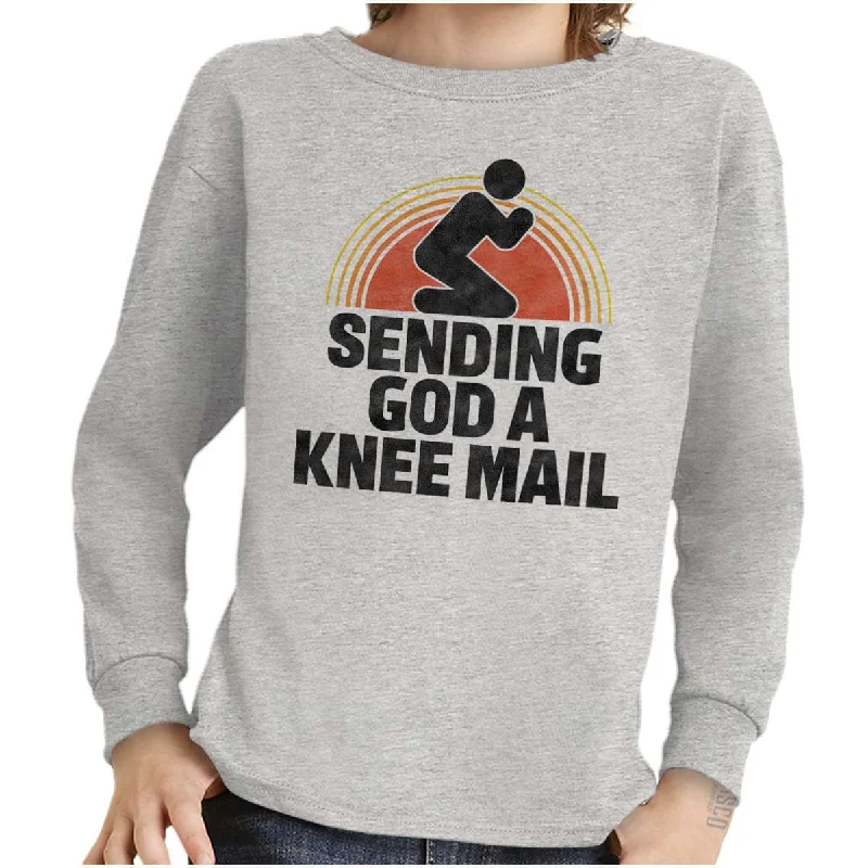 Men's Floral Print Shirts for Spring and SummerSending God A Knee Mail Youth Long Sleeve T Shirt