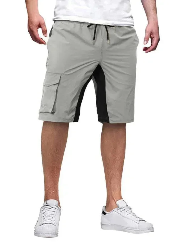 Men's Pants with Faux Leather PatchesSolid Drawstring Men Cargo Shorts