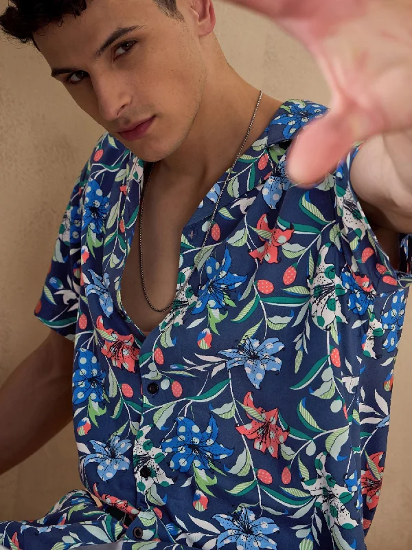 Men's Hawaiian Shirts for a Tropical VibeBlue Oversized Casual Shirt