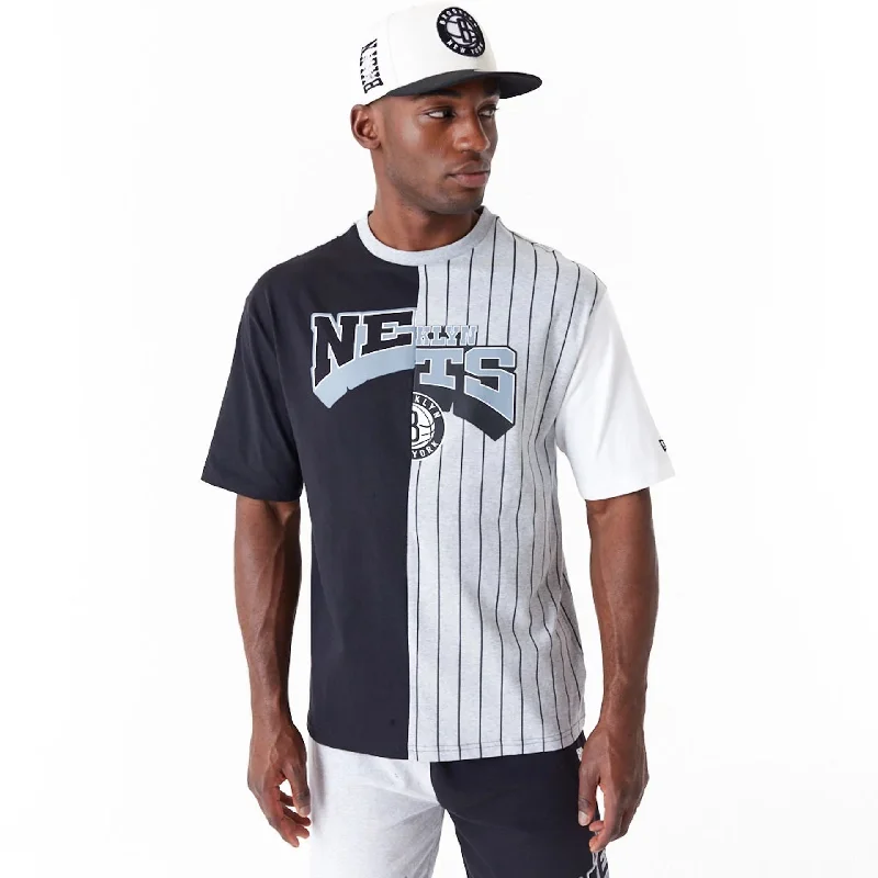Versatile Men's Tank TopsBrooklyn Nets NBA Half Pinstripe Grey Oversized T-Shirt
