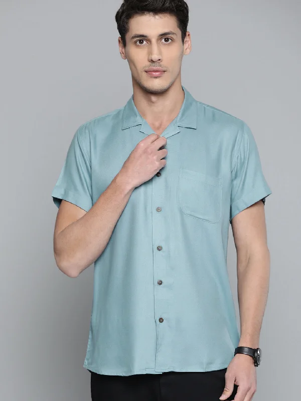 Men's Insulated Shirts for Cold WeatherMen Blue Smart Slim Fit Solid Opaque Casual Shirt with Chest Pocket