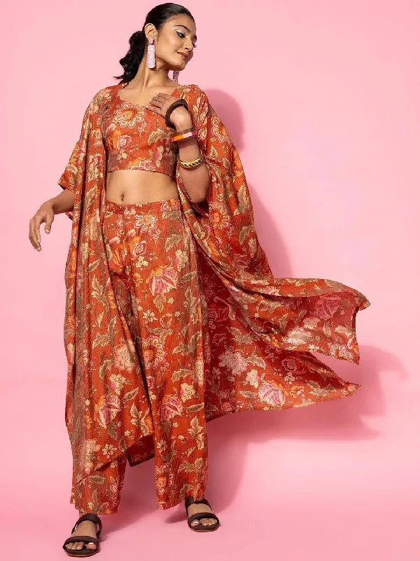 Rust Printed Cotton 3 Piece Co-Ords