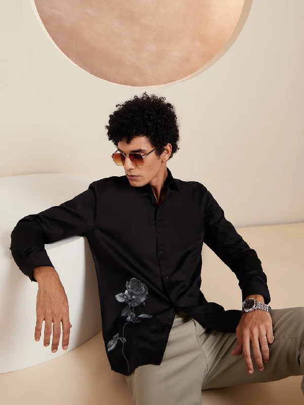 Men's Tab-Collar Shirts for a Crisp LookDENNISON Smart Floral Printed Spread Collar Long Sleeve Cotton Shirt