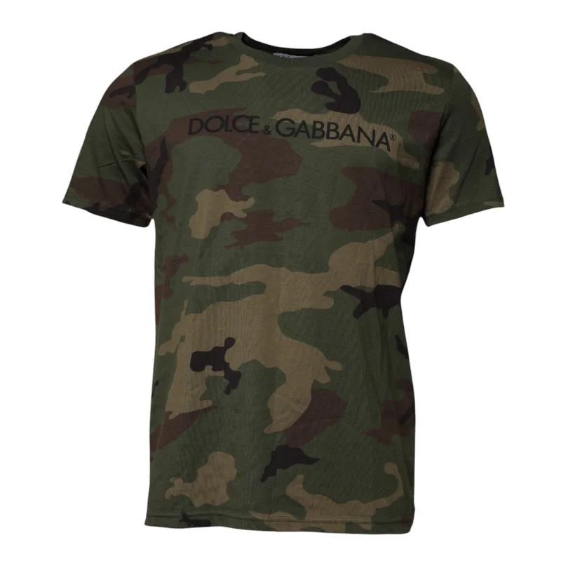 Men's Shirts with Cowl NecksDolce & Gabbana multi Camouflage Cotton Crew Neck Men's T-shirt