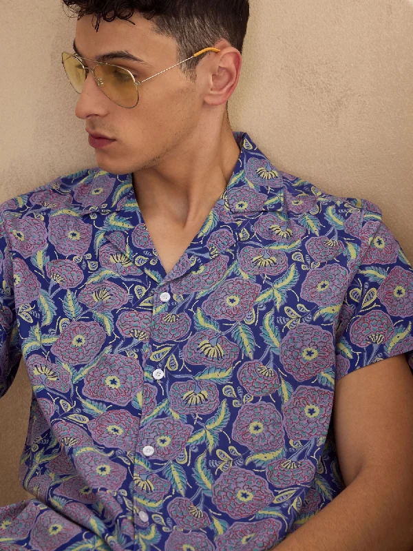 Men's Collared Shirts for Formal OccasionsBlue Oversized Casual Shirt