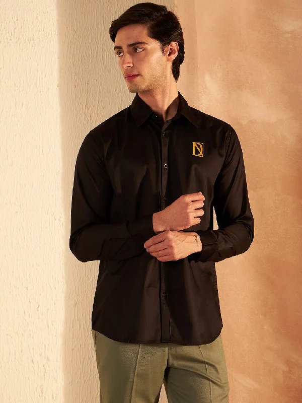 Men's Tennis Shirts for Court ComfortDENNISON Men Black Clubwear Shirt